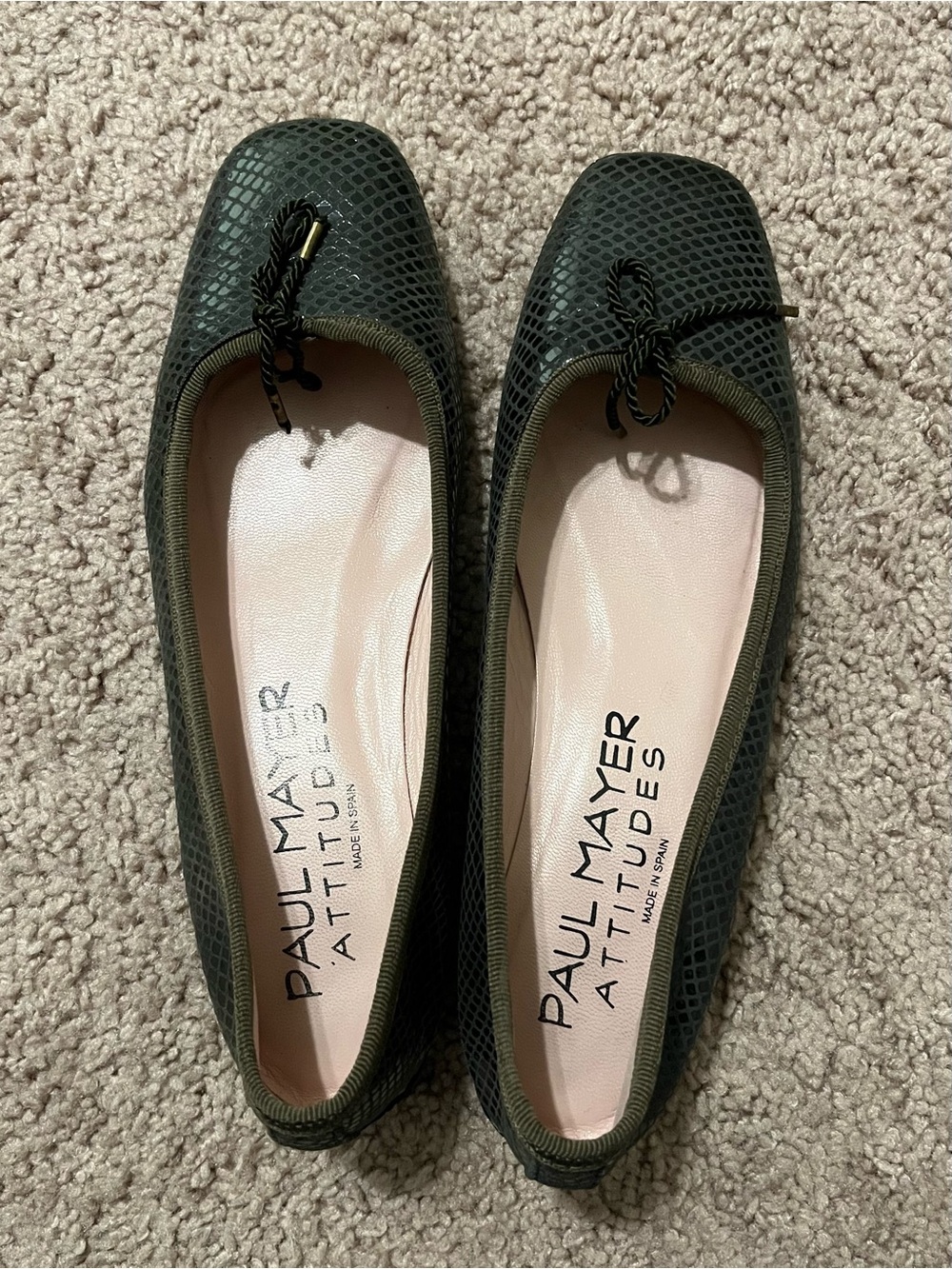 Paul Mayer Attitudes Green-Gray leather ballet flats